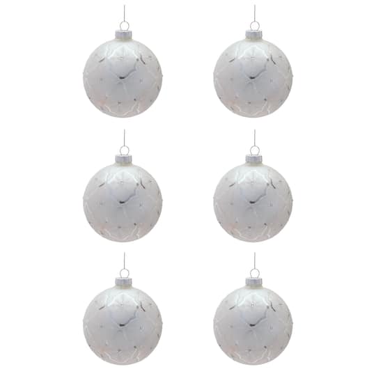 Melrose 4" Glass Ball Ornaments with Snowflake, 6ct.